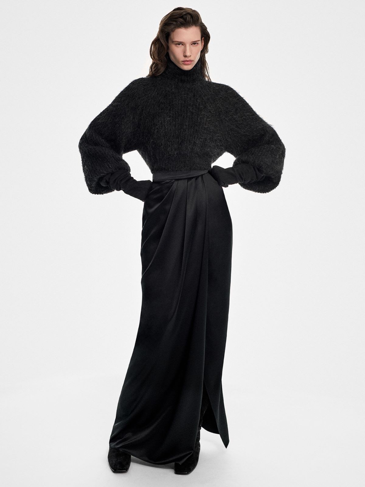 Long silk satin skirt + DARK GREY - Max Mara