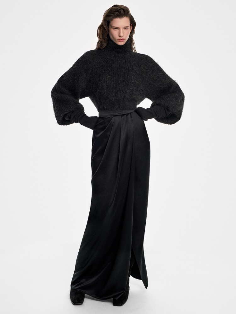 Long silk satin skirt + DARK GREY - Max Mara