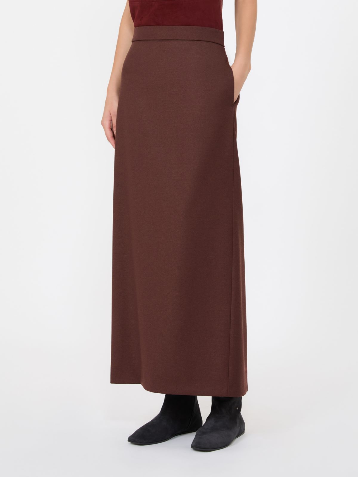 Long denim-effect wool skirt - RUST - Max Mara - 2