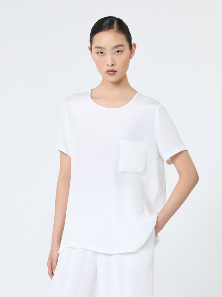 Printed silk crepe de chine blouse - WHITE - 2