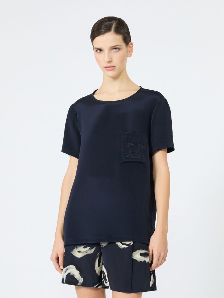 Printed silk crepe de chine blouse - ULTRAMARINE - 2