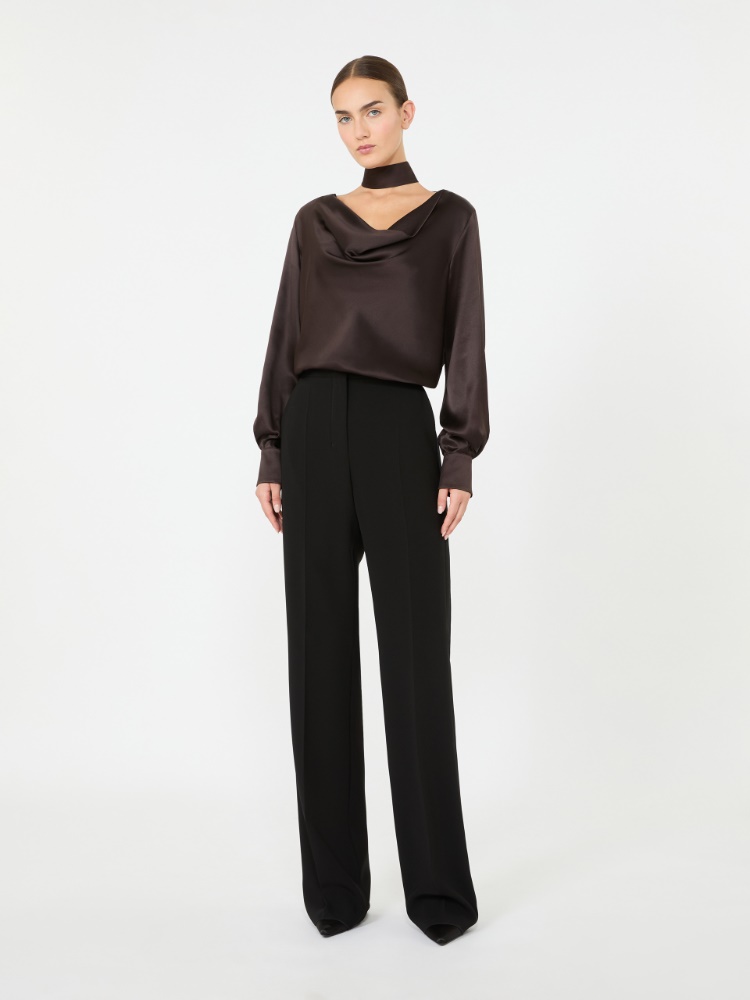 Silk satin blouse - DARK BROWN