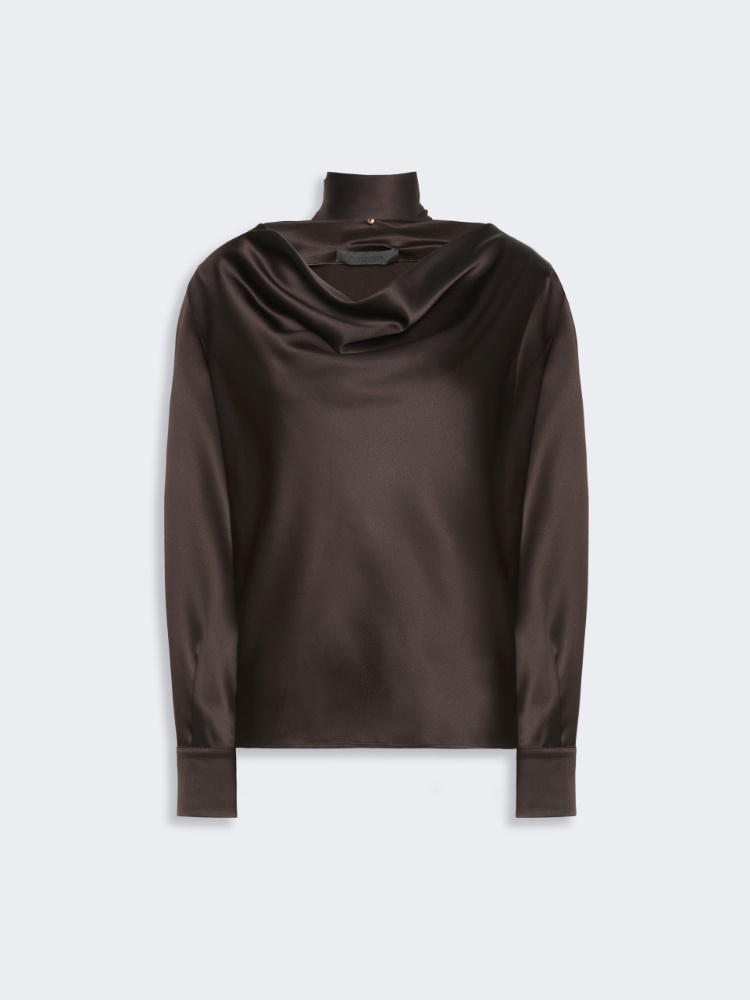 Silk satin blouse - DARK BROWN