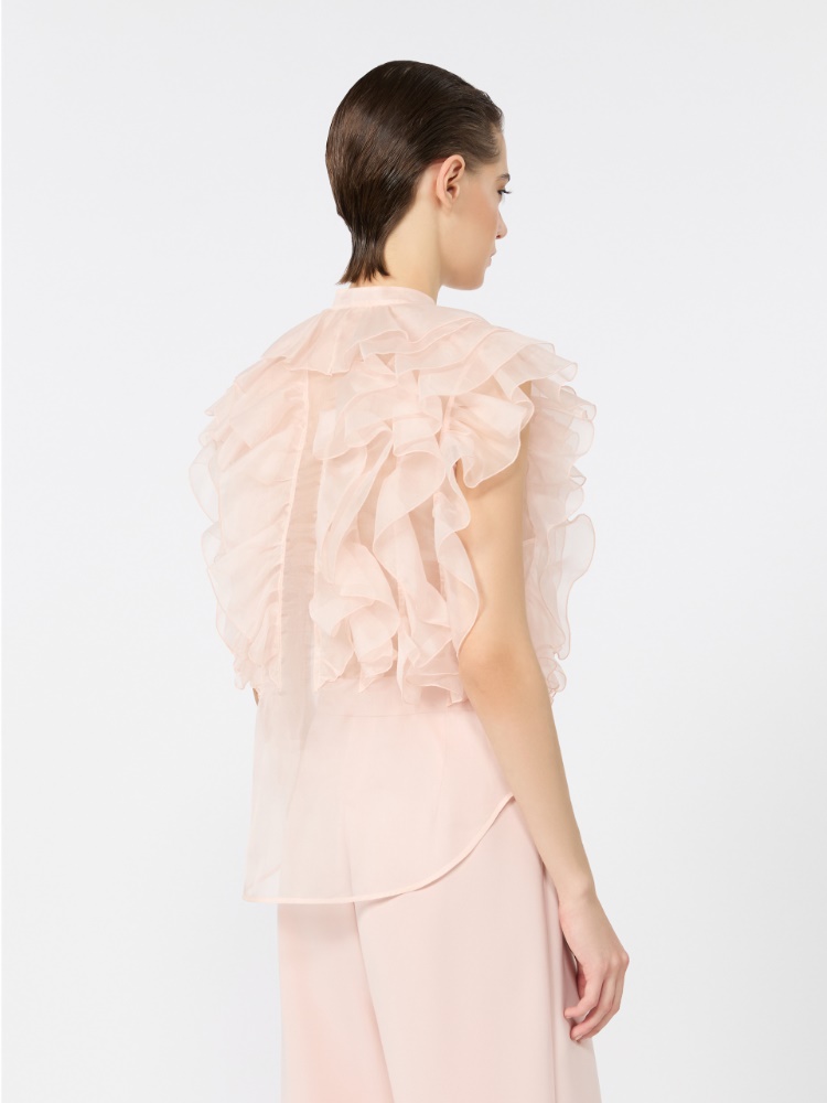 Sleeveless ruched silk shirt - POWDER - 3