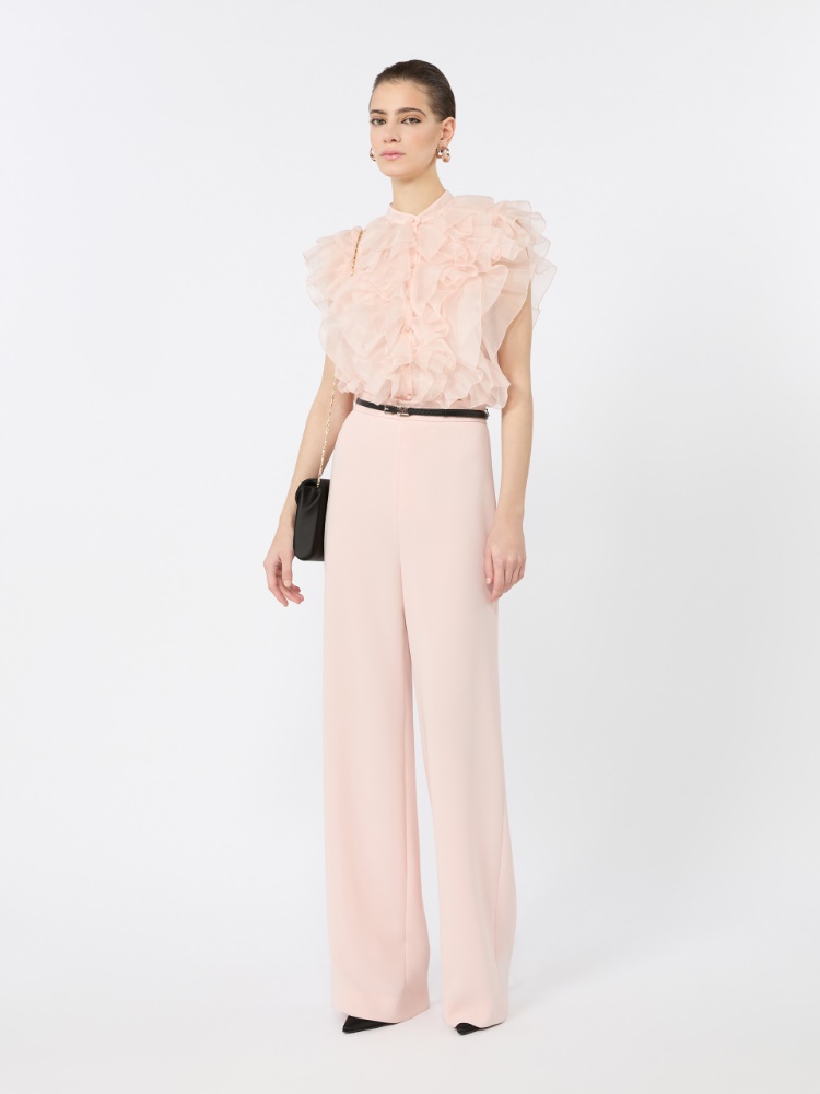 Sleeveless ruched silk shirt - POWDER - 4