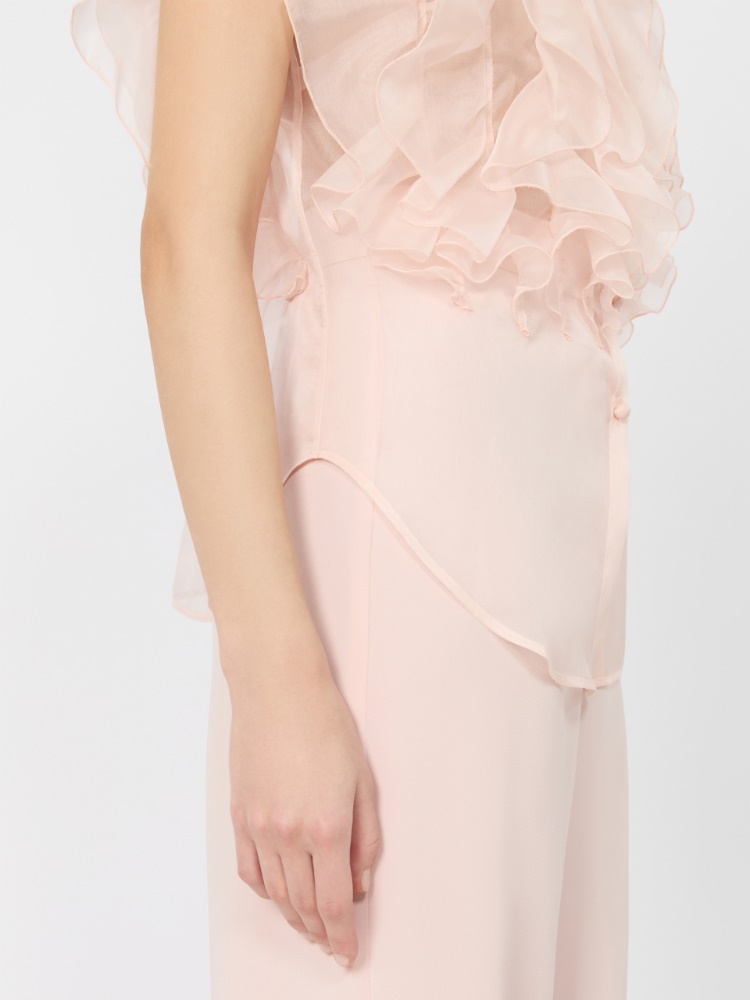 Sleeveless ruched silk shirt - POWDER - 5