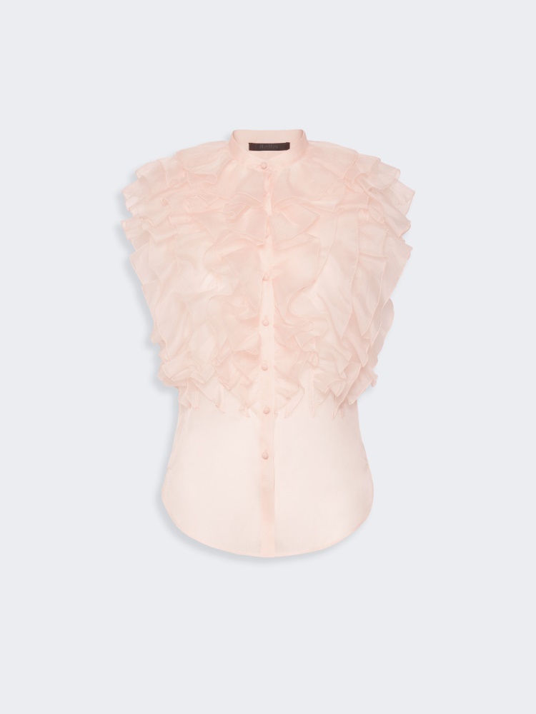 Sleeveless ruched silk shirt - POWDER