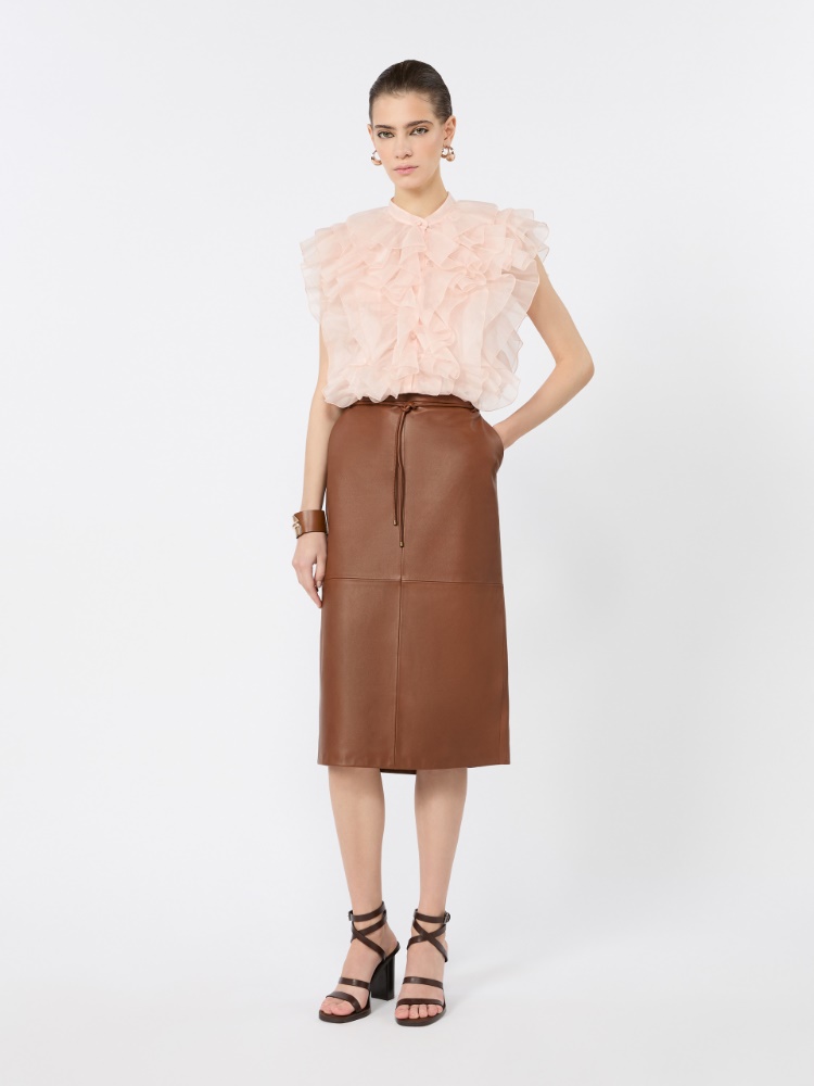 Sleeveless ruched silk shirt - POWDER - 1