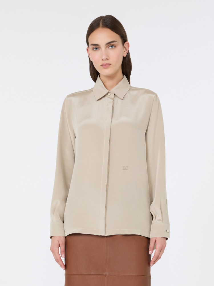 Silk crepe de chine shirt - STONE - 2