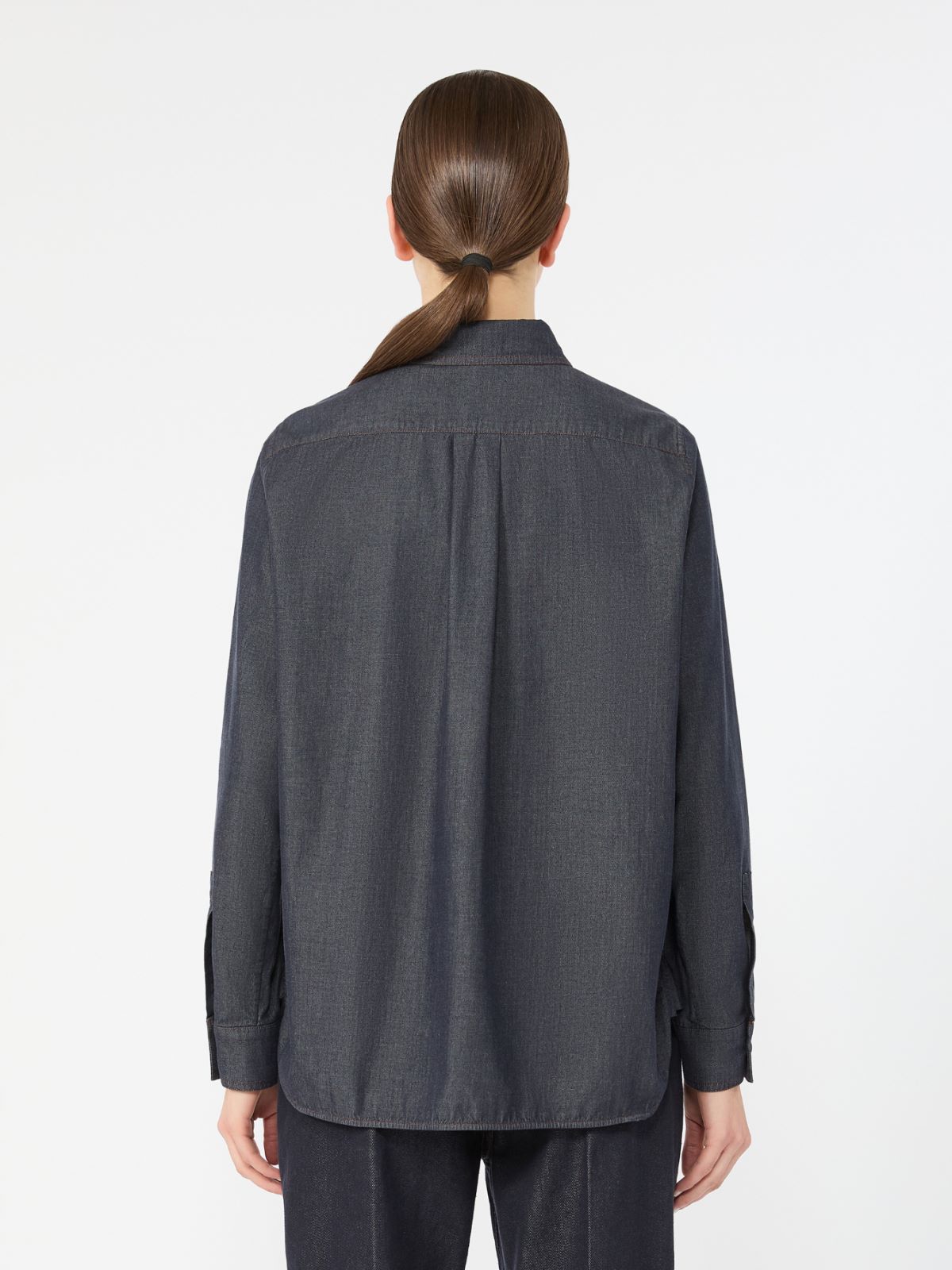 Denim-look cotton shirt - BLEU MARINE - Max Mara - 3