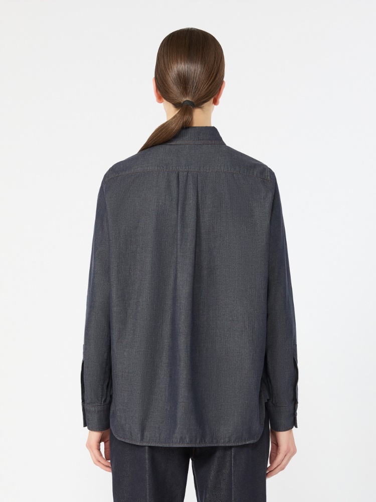 Denim-look cotton shirt - BLEU MARINE - Max Mara - 3