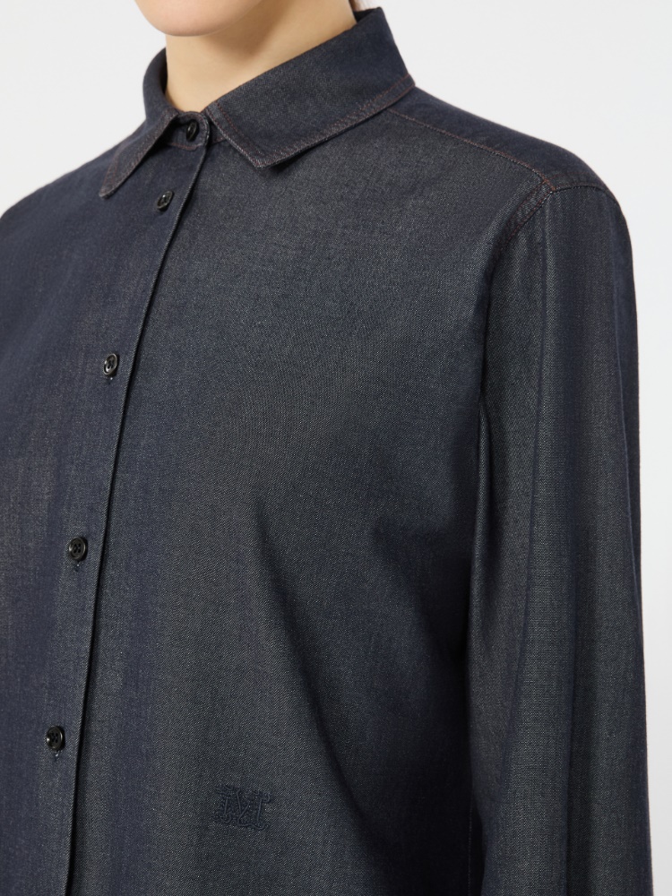 Denim-look cotton shirt - BLEU MARINE - Max Mara - 4