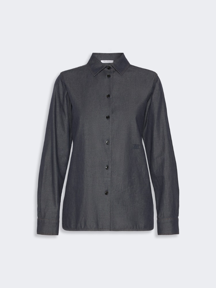 Denim-look cotton shirt - BLEU MARINE