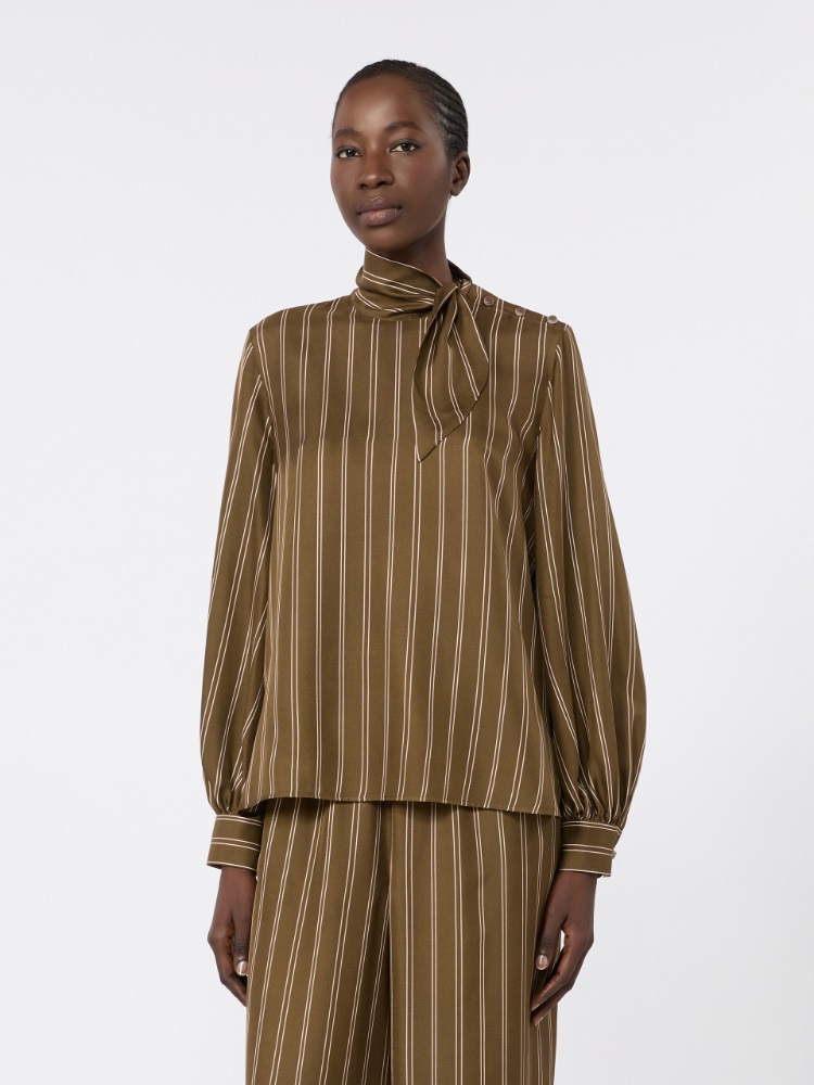 Stripe-print silk blouse - KAKI - 2