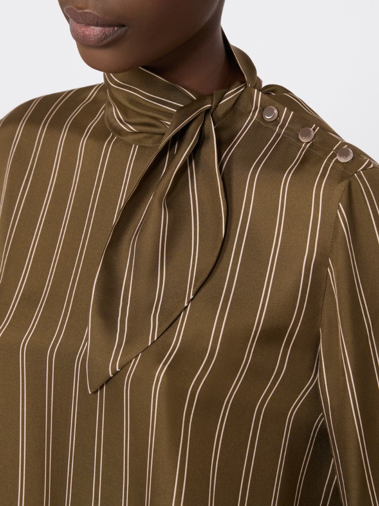 Stripe-print silk blouse - KAKI - 4