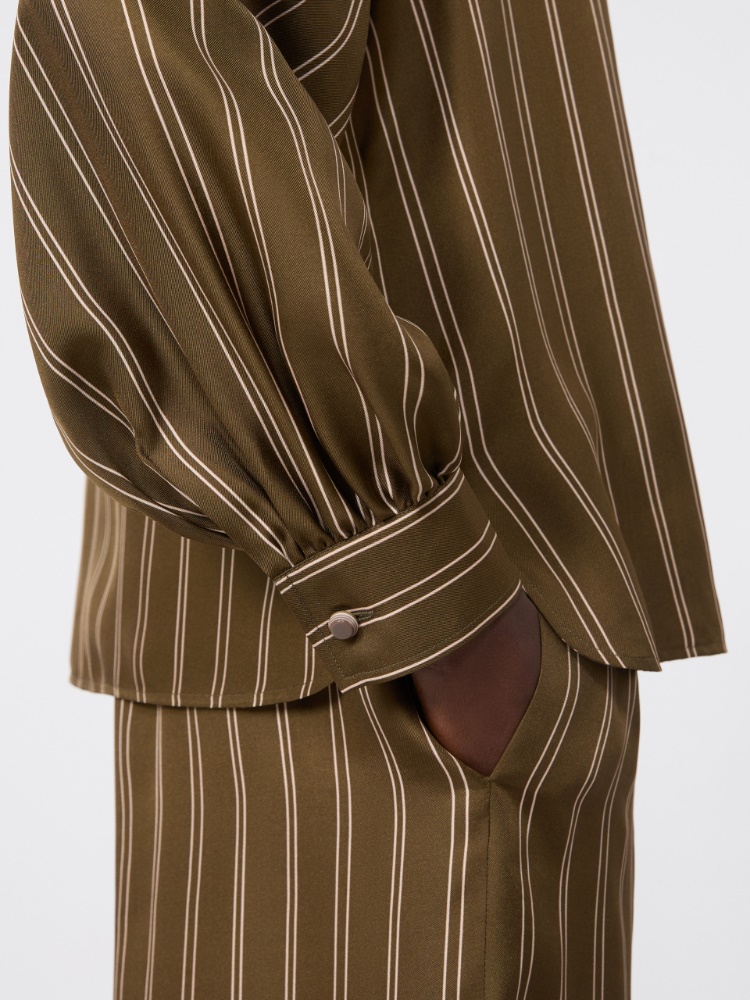 Stripe-print silk blouse - KAKI - 5