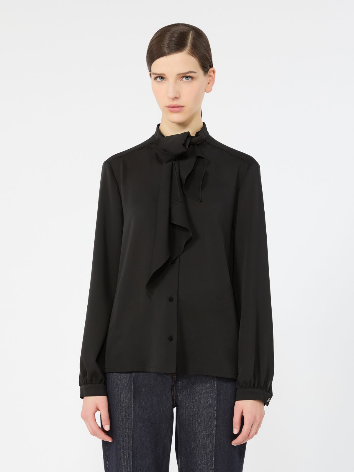 Ruffled silk charmeuse shirt - BLACK - Max Mara - 2