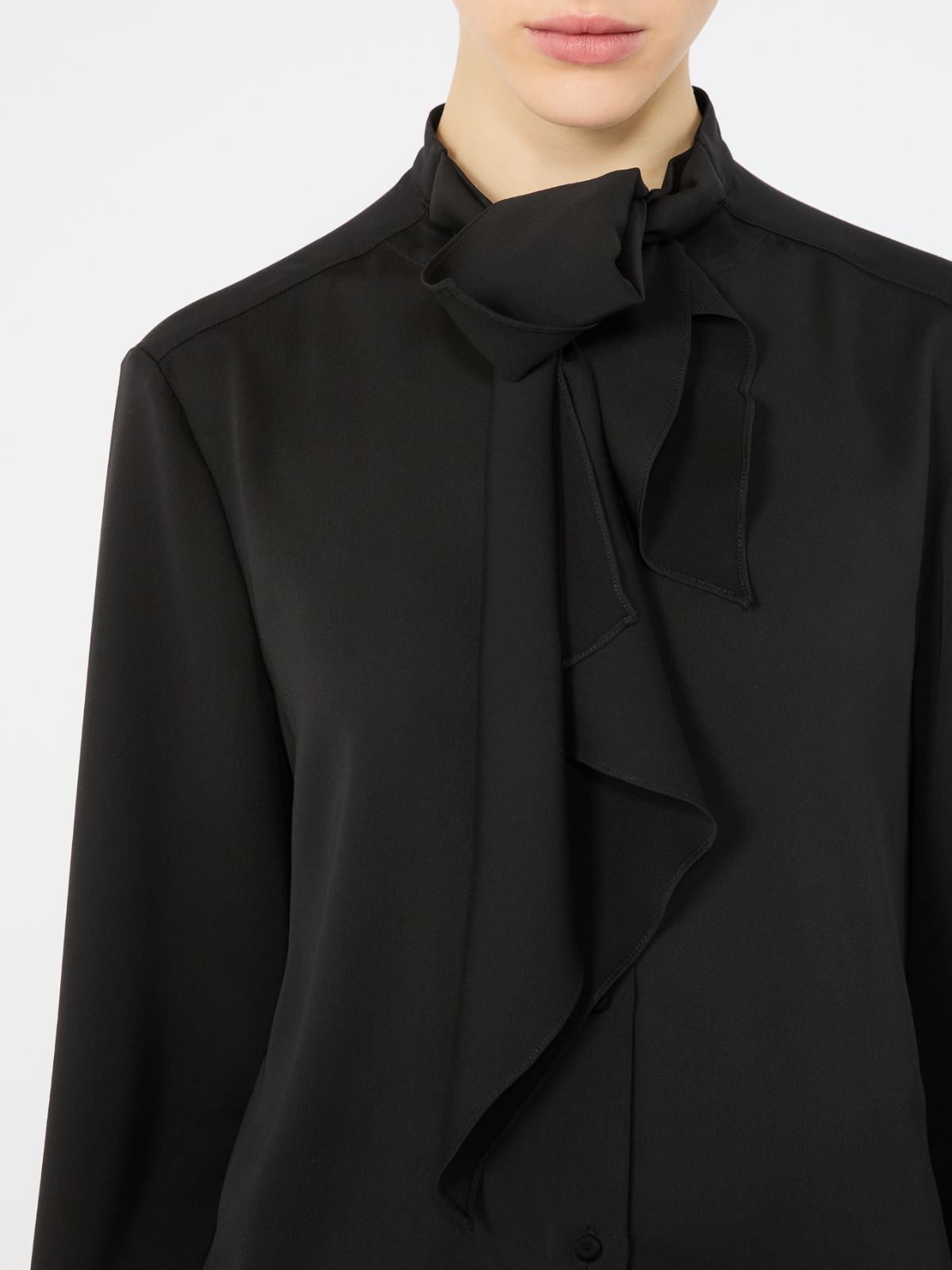 Ruffled silk charmeuse shirt - BLACK - Max Mara - 4