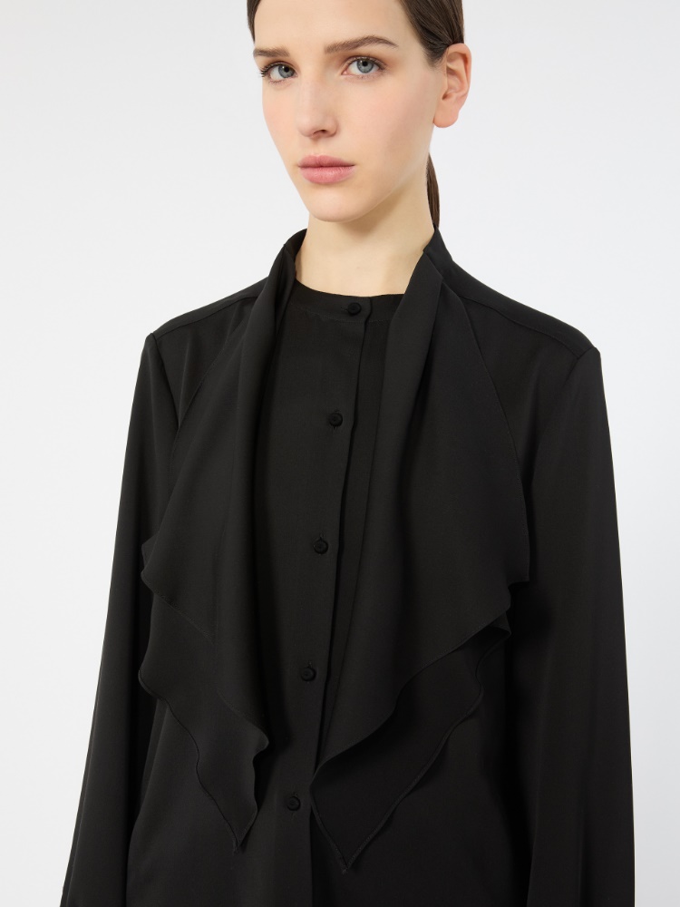 Ruffled silk charmeuse shirt - BLACK - Max Mara - 5
