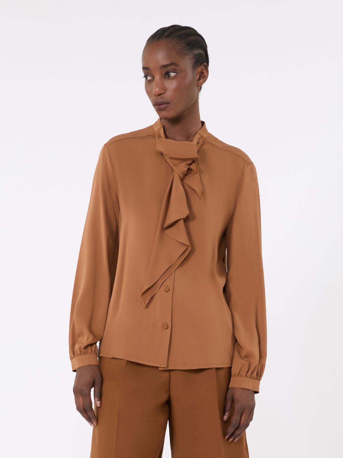 Ruffled silk charmeuse shirt - TOBACCO - Max Mara - 2