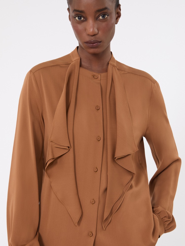 Ruffled silk charmeuse shirt - TOBACCO - Max Mara - 4
