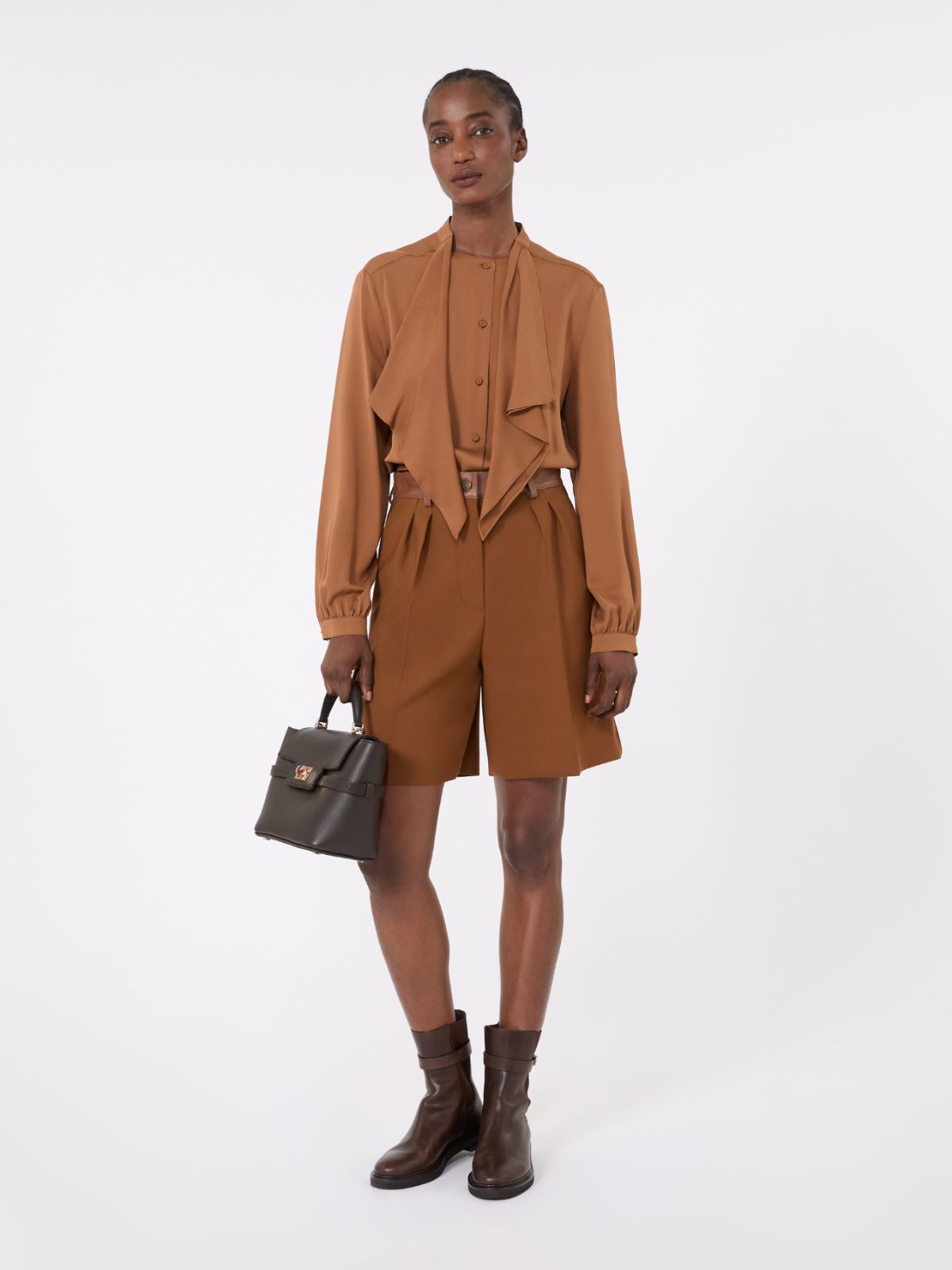 Ruffled silk charmeuse shirt - TOBACCO - Max Mara