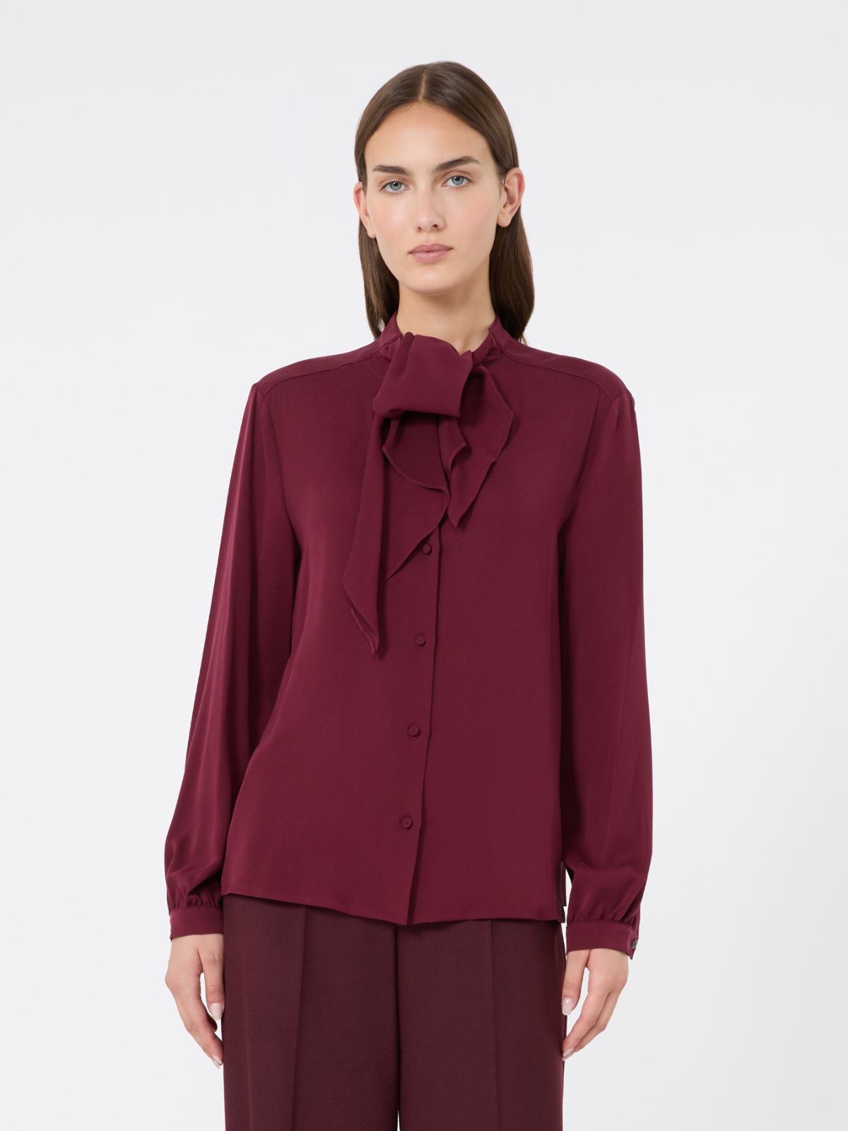 Ruffled silk charmeuse shirt - WINE-COLOURED - Max Mara - 2
