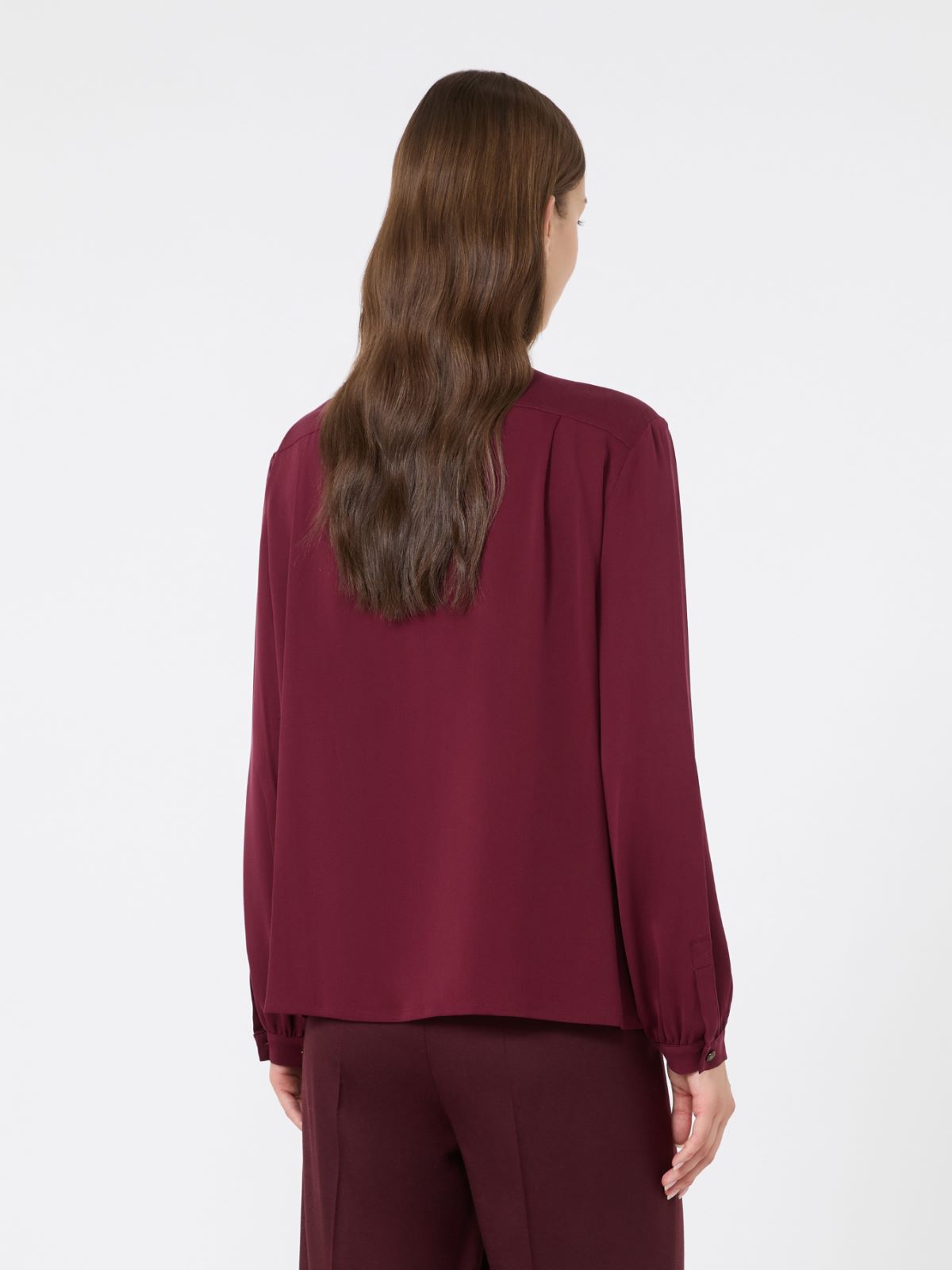 Ruffled silk charmeuse shirt - WINE-COLOURED - Max Mara - 3