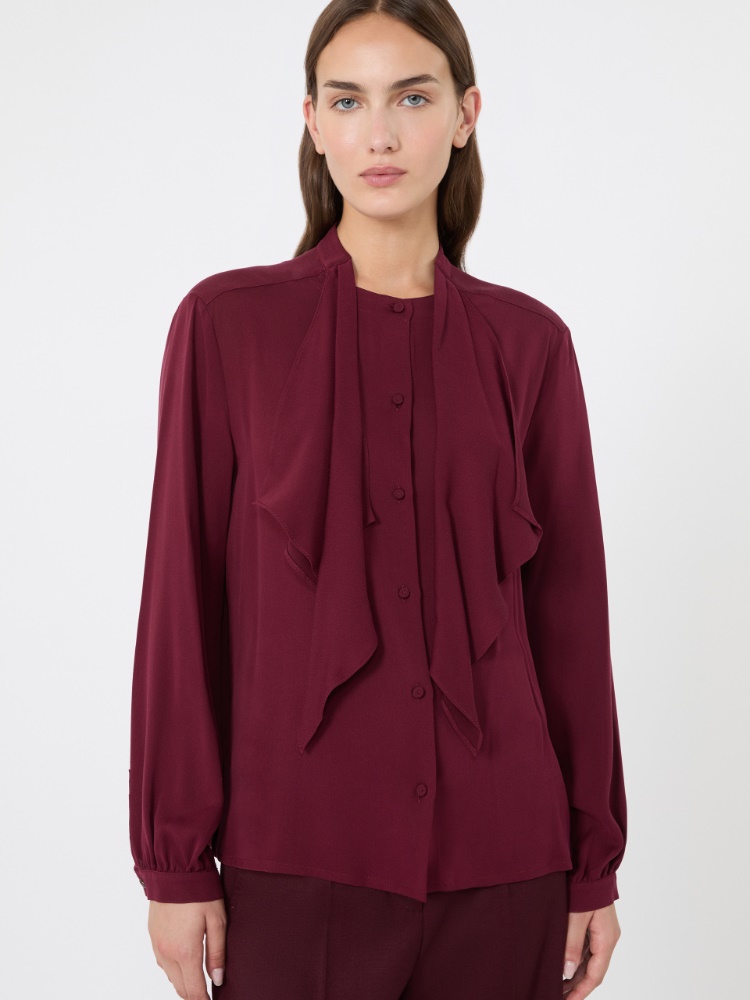 Ruffled silk charmeuse shirt - WINE-COLOURED - Max Mara - 5