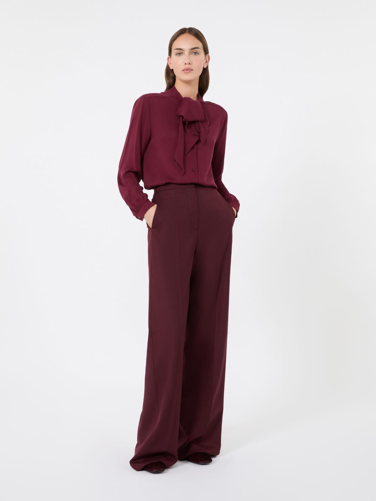 Ruffled silk charmeuse shirt - WINE-COLOURED