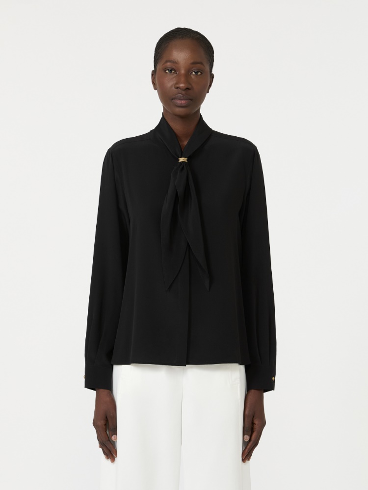 Silk shirt with scarf detail - BLACK - 2