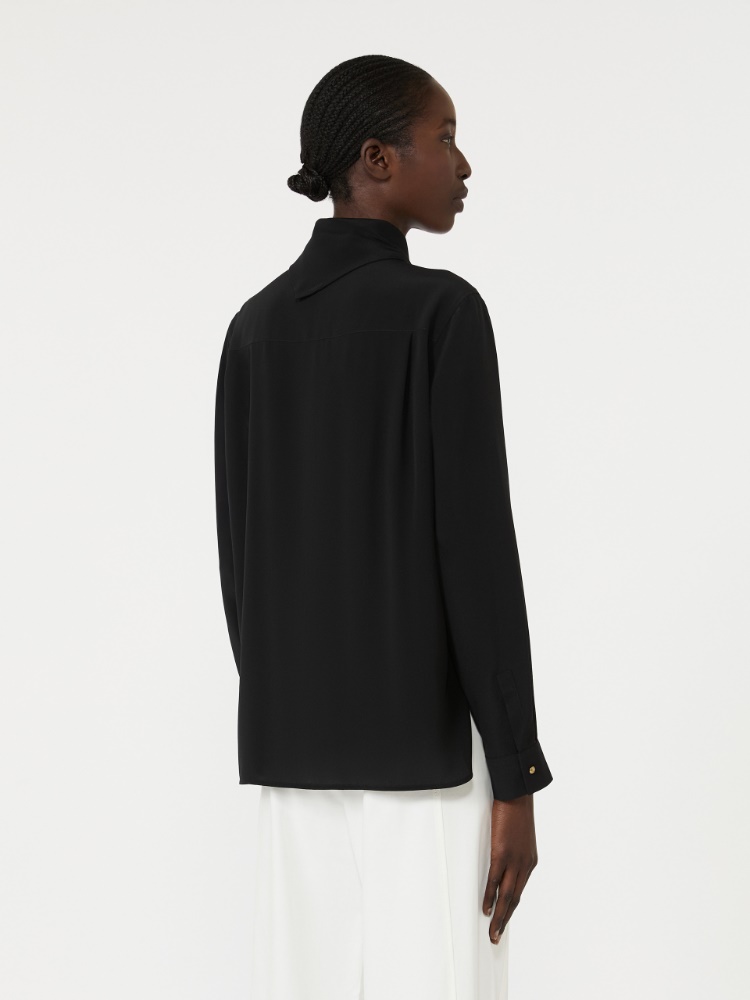 Silk shirt with scarf detail - BLACK - 3