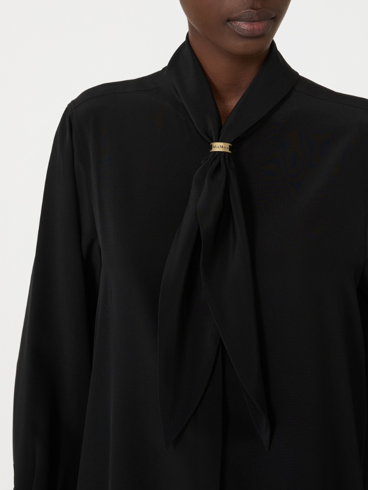 Silk shirt with scarf detail - BLACK - 4