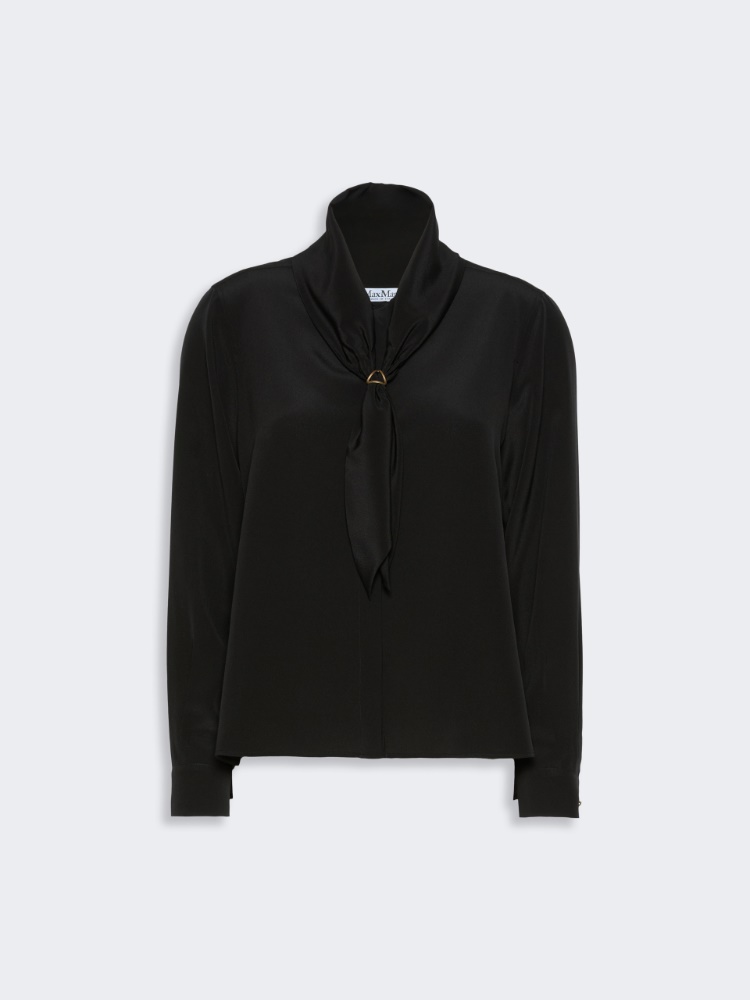 Silk shirt with scarf detail - BLACK - 5