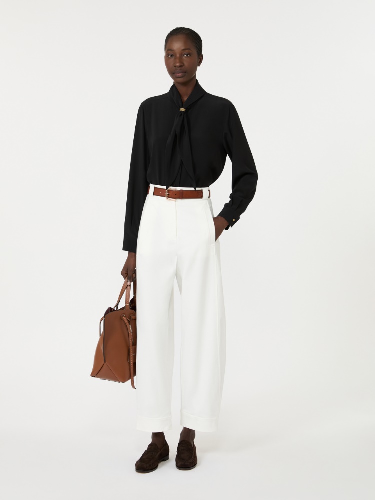 Silk shirt with scarf detail - BLACK - 1