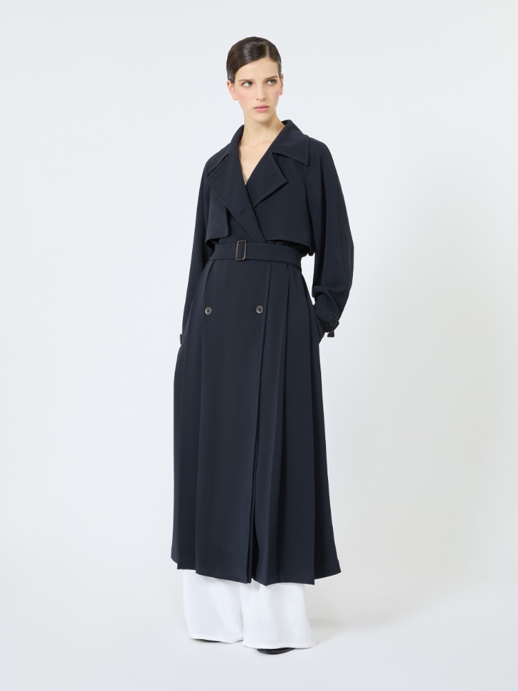 Double-breasted compact cady trench coat - MIDNIGHTBLUE - 2