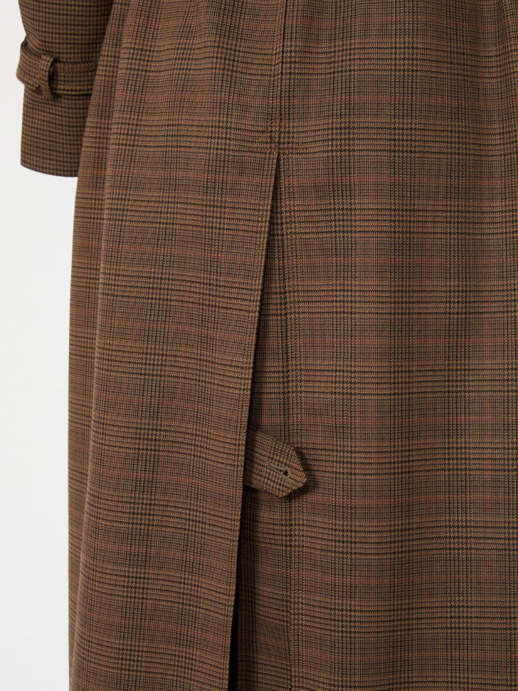 Glen plaid wool twill trench coat - TOBACCO