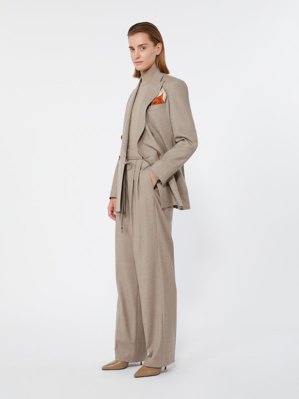 Slim cashmere foule trousers - SAND - Max Mara
