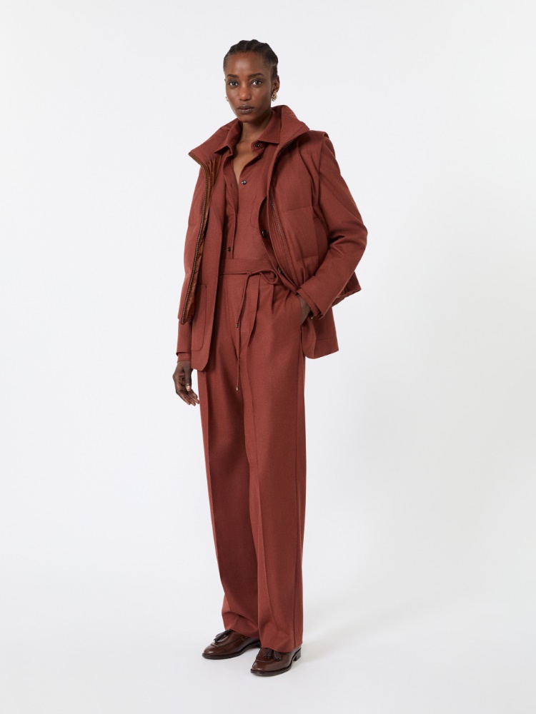 Slim cashmere foule trousers - BRICK RED
