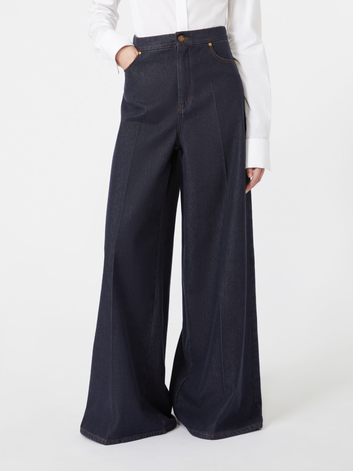Denim-look cotton wide-leg trousers - MIDNIGHTBLUE - Max Mara - 2