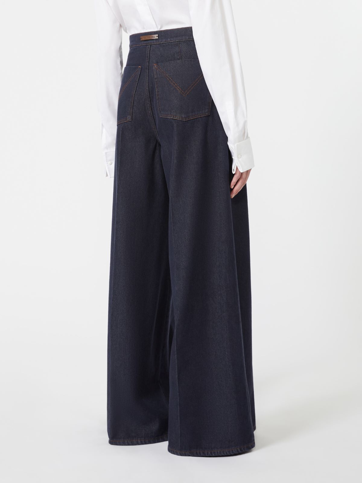 Denim-look cotton wide-leg trousers - MIDNIGHTBLUE - Max Mara - 3