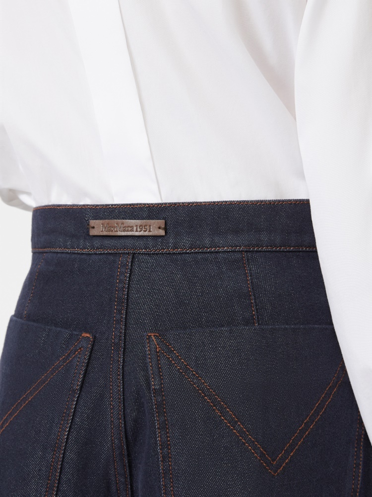 Denim-look cotton wide-leg trousers - MIDNIGHTBLUE - Max Mara - 4