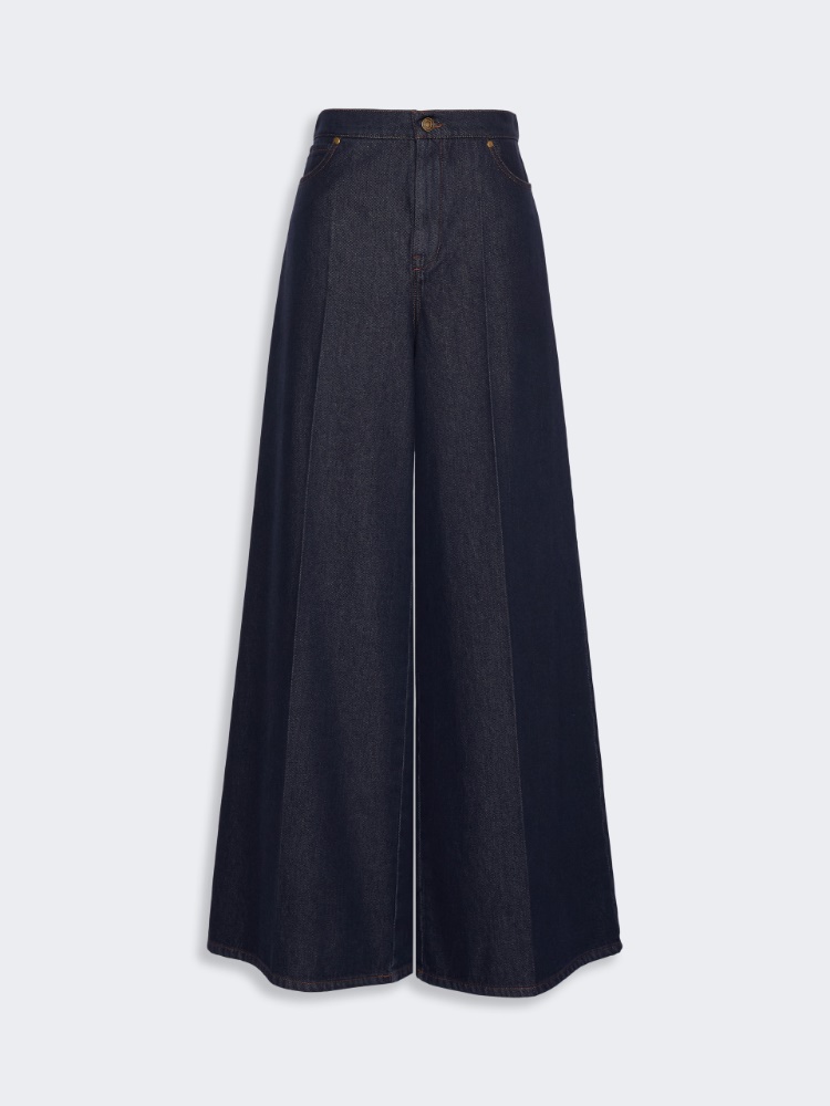 Denim-look cotton wide-leg trousers - MIDNIGHTBLUE - Max Mara - 5