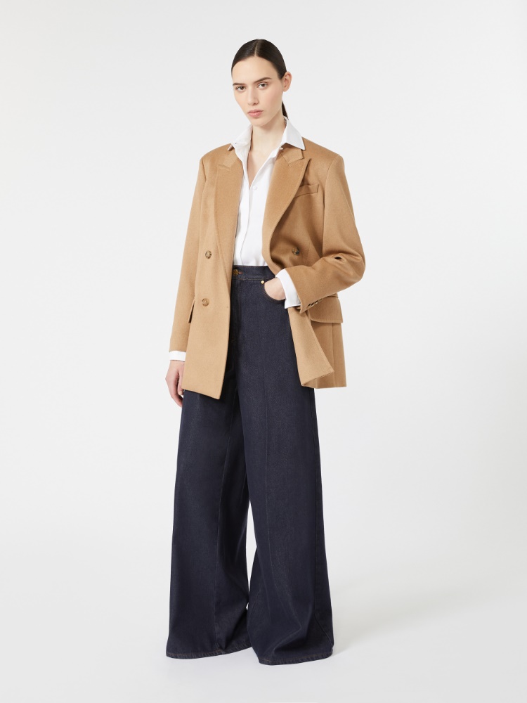 Denim-look cotton wide-leg trousers - MIDNIGHTBLUE