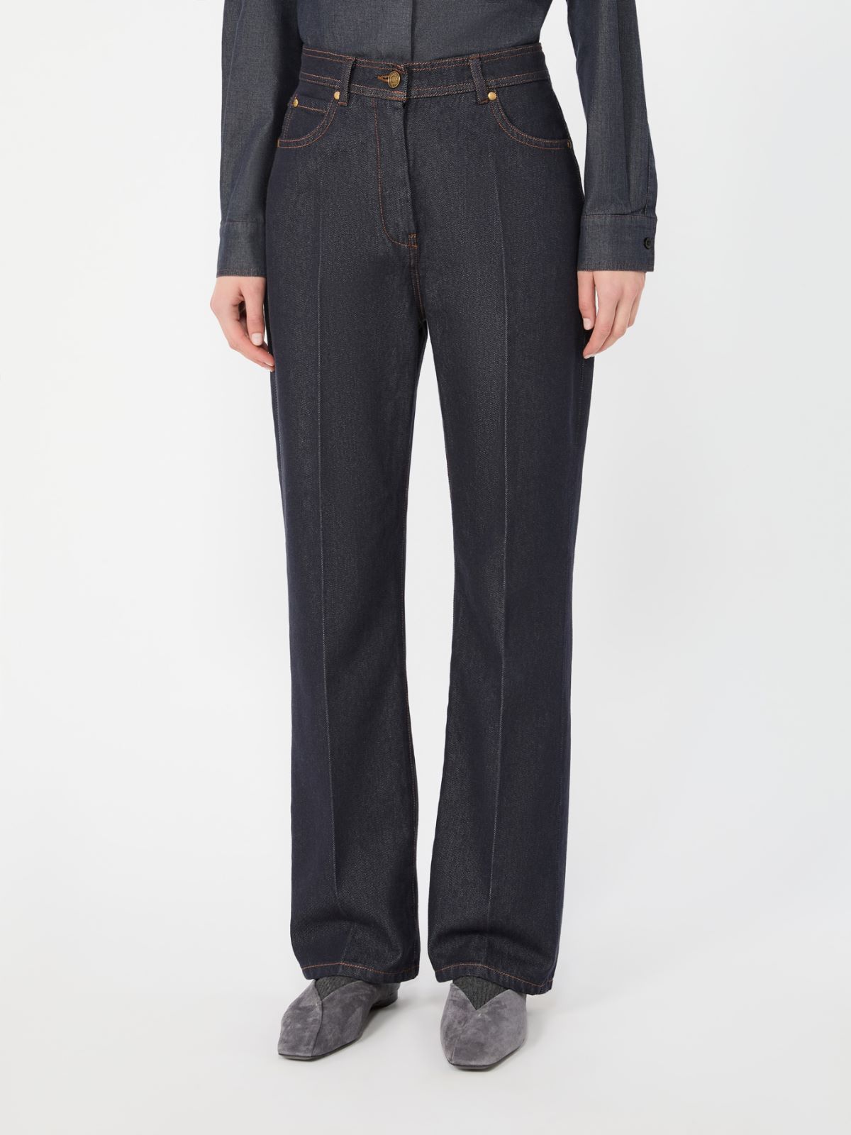 Denim-look cotton barrel-leg trousers - NACHTBLAU - Max Mara - 2