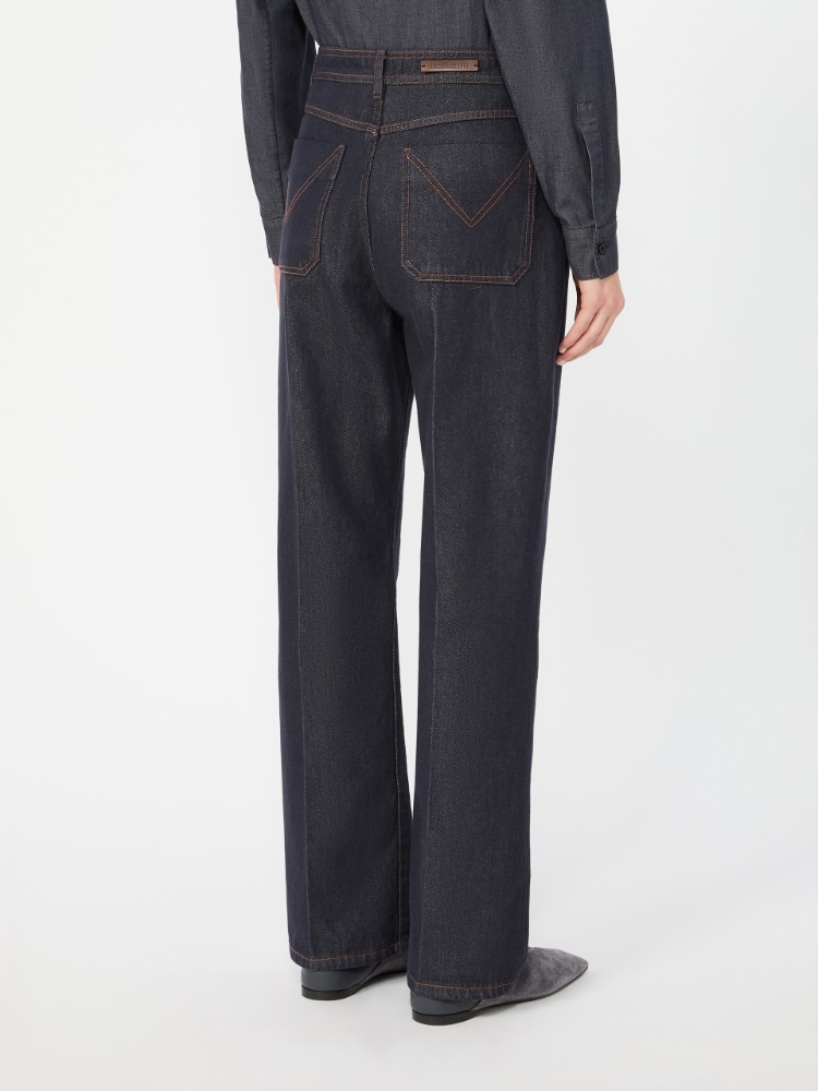 Denim-look cotton barrel-leg trousers - NACHTBLAU - Max Mara - 3
