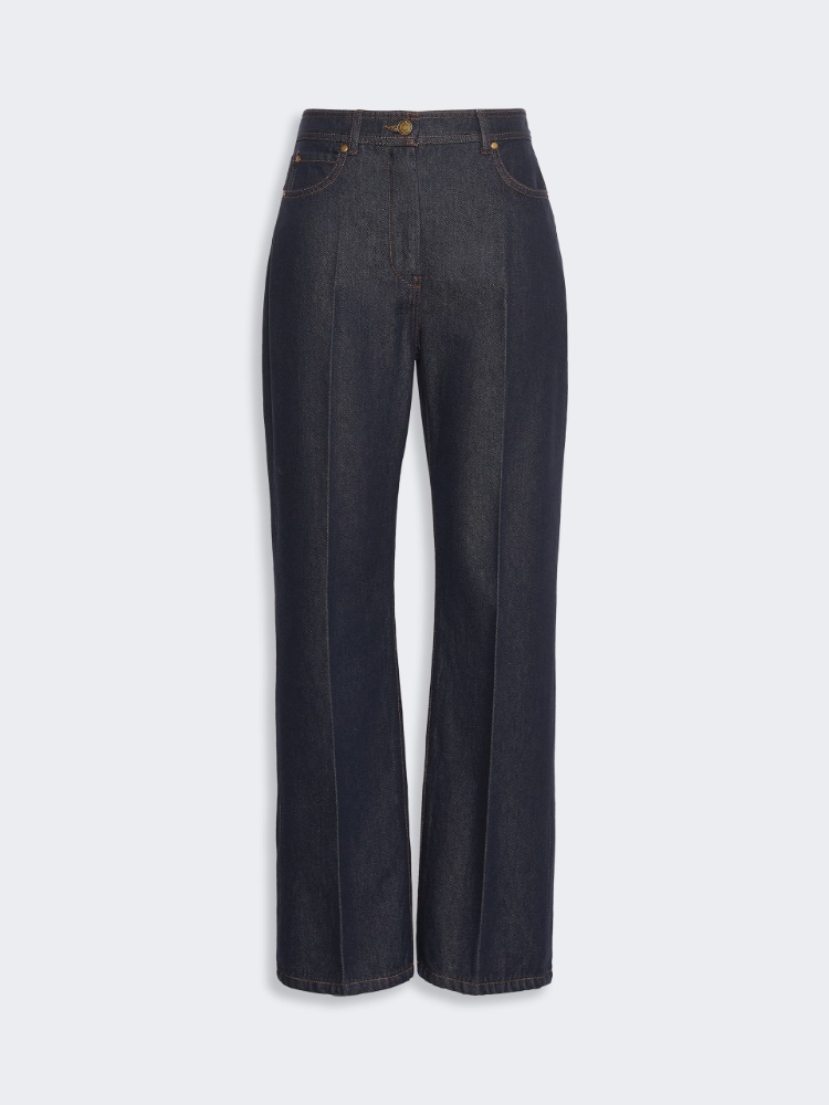Denim-look cotton barrel-leg trousers - NACHTBLAU