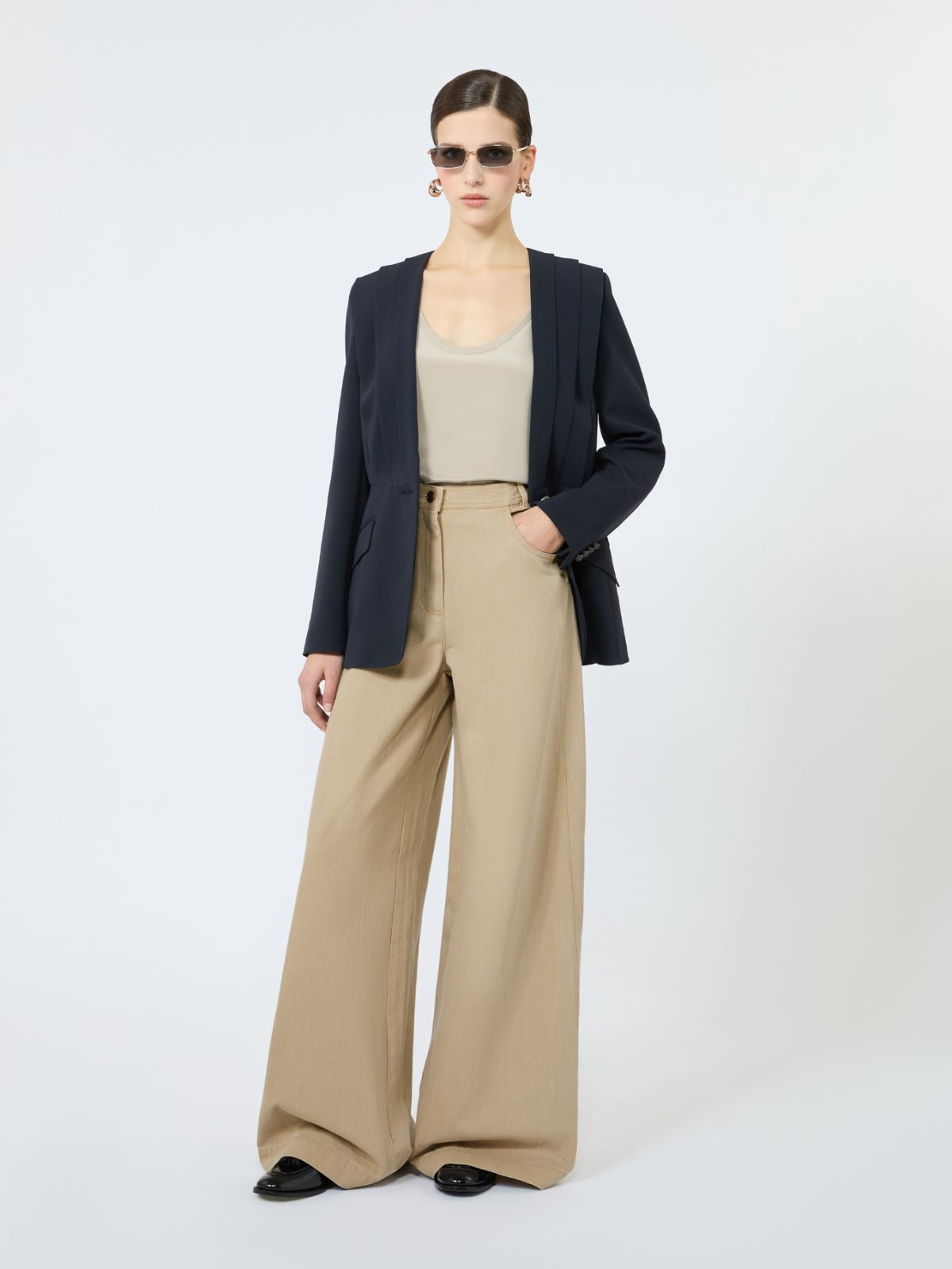 Coated cotton bull denim trousers - STONE