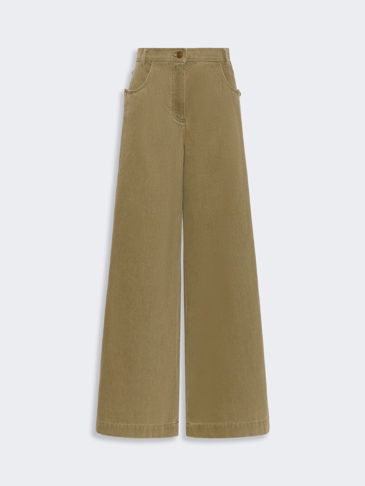 Coated cotton bull denim trousers - KAKI