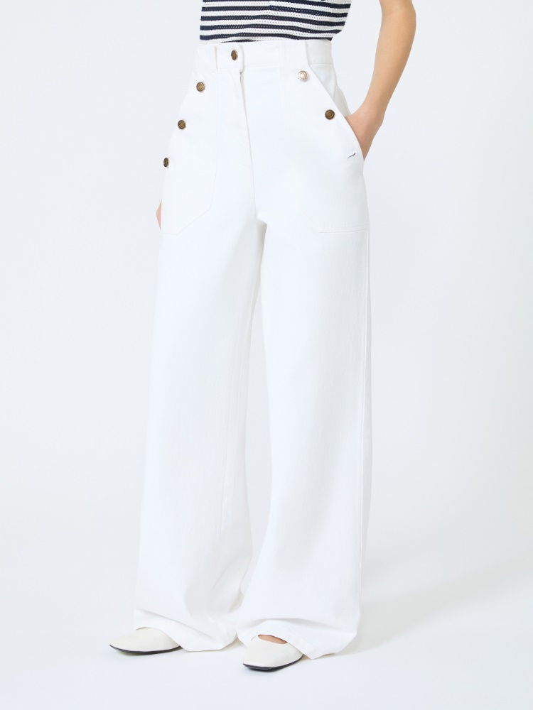 Cotton bull denim wide-leg trousers - WHITE - 2